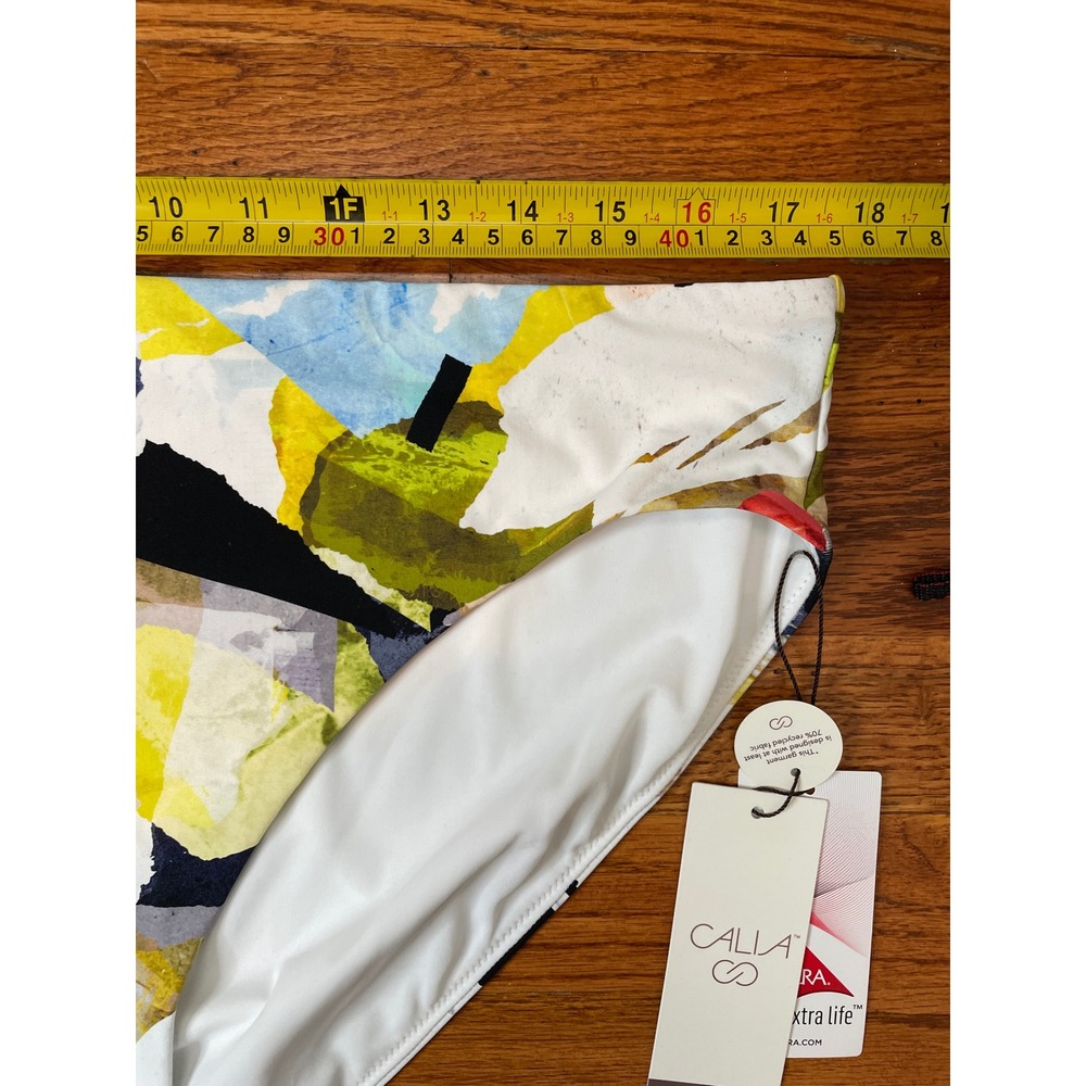CALIA Bikini Bottoms Womens XL White Mid Rise High Leg Abstract Collage New - Picture 3 of 10
